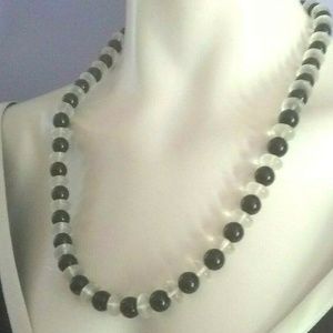 Art Deco Onyx & Quartz Sterling Necklace 1930s